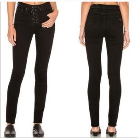 Rag & Bone Lace-Up High Waist Skinny Jeans In Black Coal Size 27 - Picture 1 of 11